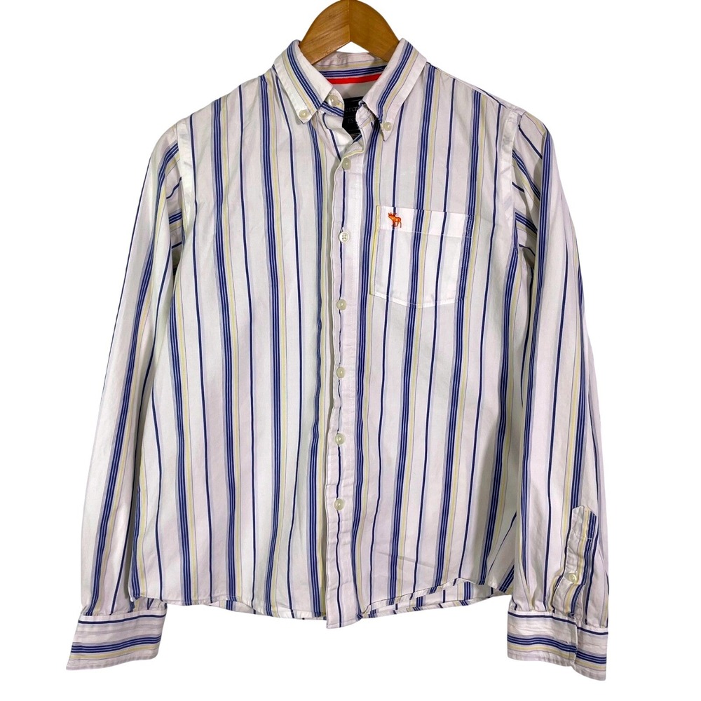 VTG Abercrombie‎ & Fitch Button Down Striped Shirt Women's L XL Moose ollar READ